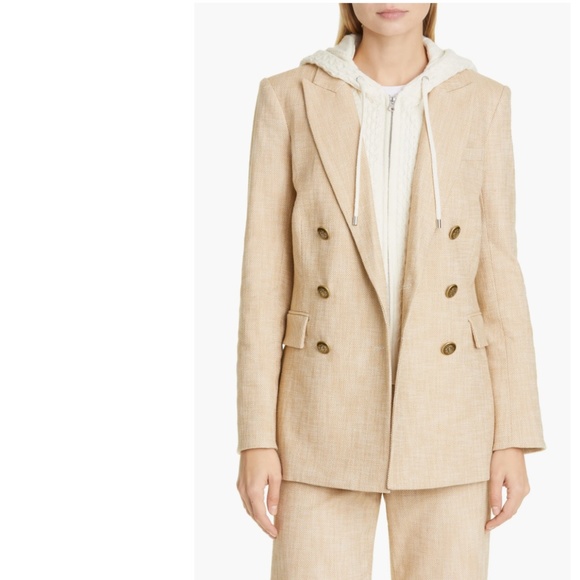 NWT $698 Veronica Beard Ellette Dickey Double Breasted Blazer CAMEL/ CREAM! - Picture 2 of 15